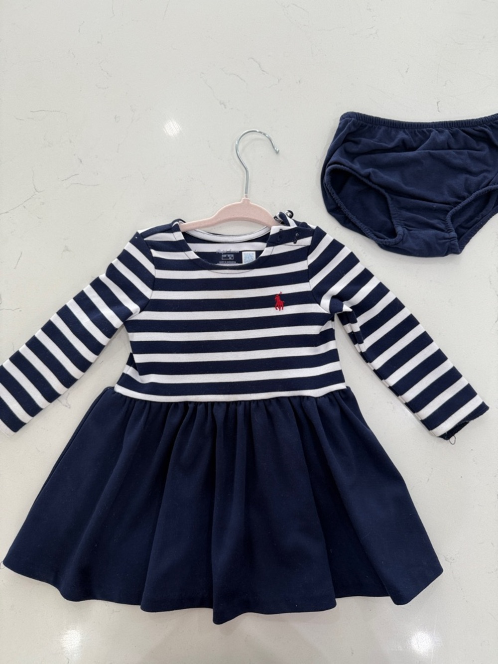 Ralph Lauren Navy & White Striped Dress with bloomers size 12M